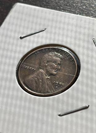Монета сша 1 цент, 1955 року, мітка монетного двору: "d" - денвер1 фото