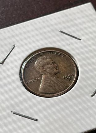 Монета сша 1 цент, 1955 року, мітка монетного двору: "d" - денвер2 фото