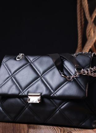 Класична жіноча сумка з екошкіри vintage 18713 чорний7 фото