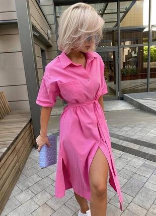 Лляна сукня-сорочка побоках розрізи пояс у комплекті1 фото