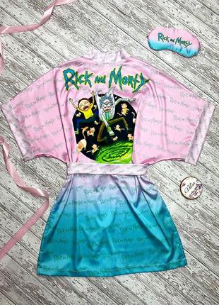 Шелковая пижама с халатом с принтом rick and morty3 фото
