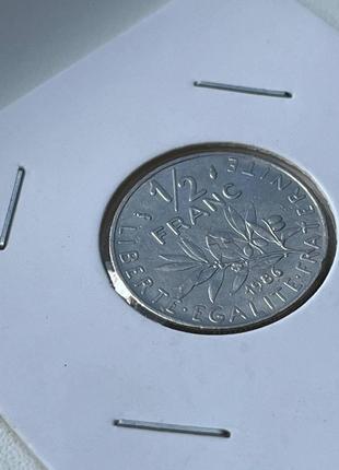 Монета франція ½ франка, 1986 року2 фото