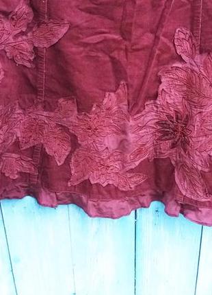 Красивая юбка из микровельвета с цветами из шелка и биссера,54-58разм.3 фото