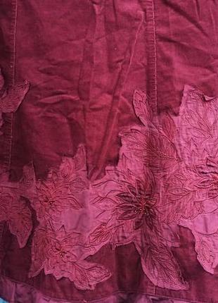 Красивая юбка из микровельвета с цветами из шелка и биссера,54-58разм.4 фото