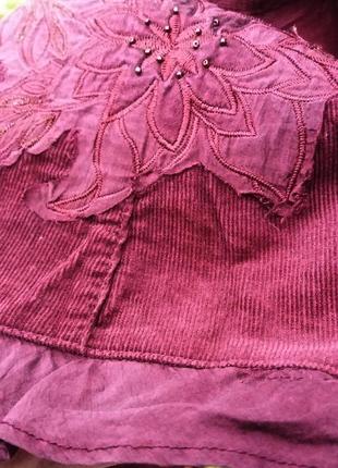 Красивая юбка из микровельвета с цветами из шелка и биссера,54-58разм.7 фото