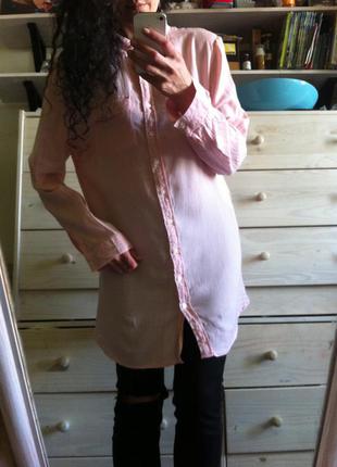 Красивое розовое платье удлинённая рубашка туника 10-12-14 atm хлопок под пояс1 фото