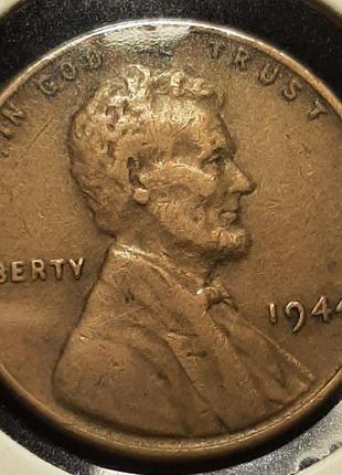 Монета сша 1 цент, 1944 року, без мітки монетного двору1 фото