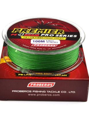 Шнур proberos premier pro series pe 4, 100 метрів, 6lb 0,1 мм