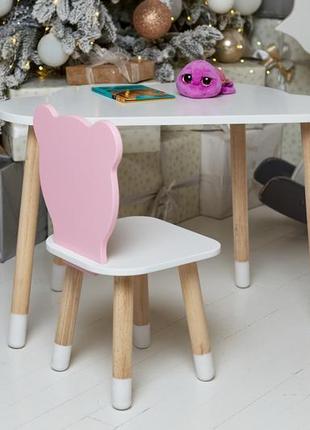 Білий столик хмарка і стільчик ведмедик дитячий рожевий. білос...3 фото