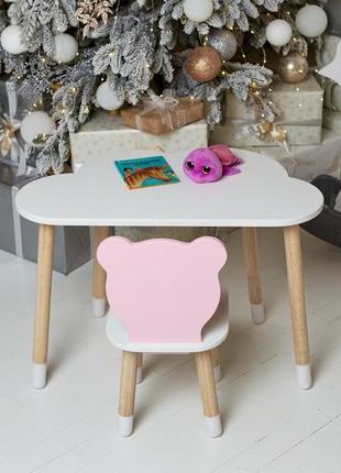 Білий столик хмарка і стільчик ведмедик дитячий рожевий. білос...10 фото