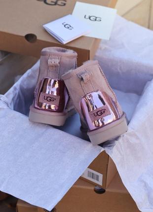 Угги ugg mini pink metallic уггі сапоги1 фото