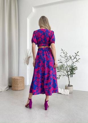 Платье миди с вирезом на спине летнее лёгкое софт принт3 фото