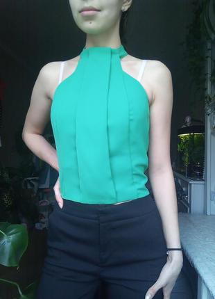 Кроп топ блузка, зелёная блузка укороченная, кроп топ с чокером,2 фото