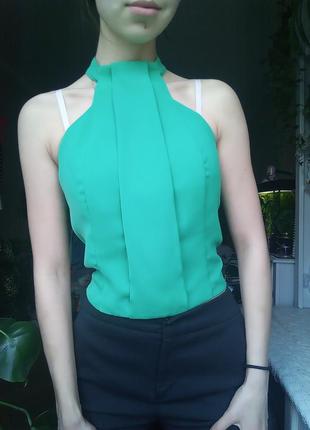 Кроп топ блузка, зелёная блузка укороченная, кроп топ с чокером,3 фото