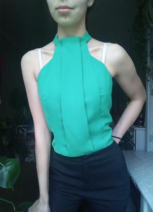 Кроп топ блузка, зелёная блузка укороченная, кроп топ с чокером,4 фото
