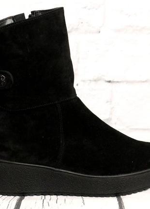 Чоботи жіночі замшеві чорні зимові на танкетці foot step код-(...1 фото