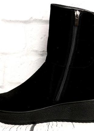 Чоботи жіночі замшеві чорні зимові на танкетці foot step код-(...8 фото