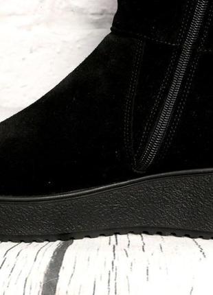 Чоботи жіночі замшеві чорні зимові на танкетці foot step код-(...9 фото