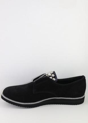 Туфлі жіночі молоді замкові чорні чорні без каблука medium код...4 фото