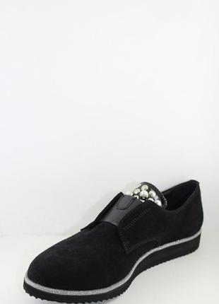 Туфлі жіночі молоді замкові чорні чорні без каблука medium код...5 фото
