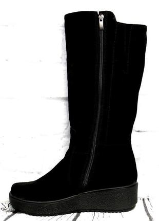 Чоботи жіночі замшеві чорні зимові на танкетці foot step код-(...5 фото