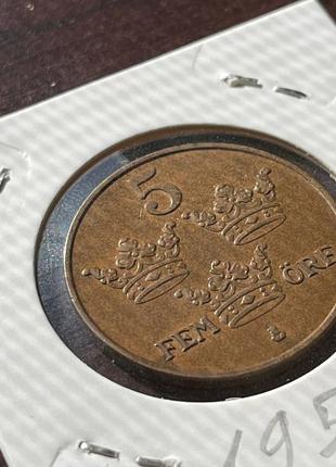 Монета швеція 5 ере, 1950 року, бронза5 фото