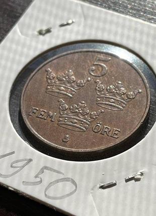 Монета швеція 5 ере, 1950 року, бронза6 фото