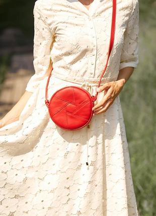 Жіноча шкіряна кругла сумка через плече крос-боді з натурально...3 фото