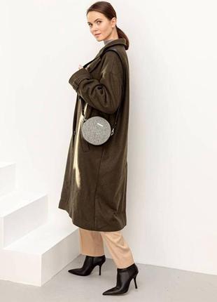 Жіноча фетрова кругла сумка через плече крос-боді з фетру та ч...9 фото