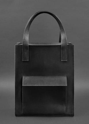 Жіноча шкіряна сумка шоппер, шопер з натуральної шкіри чорна2 фото