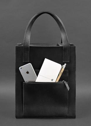 Жіноча шкіряна сумка шоппер, шопер з натуральної шкіри чорна4 фото