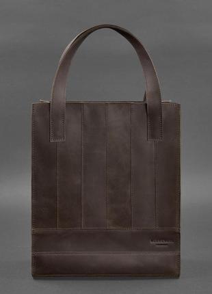 Шкіряна жіноча сумка-шопер, шопер із натуральної шкіри темно-к...3 фото