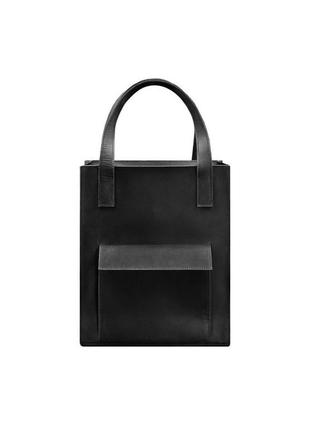 Жіноча шкіряна сумка шоппер, шопер з натуральної шкіри чорна10 фото