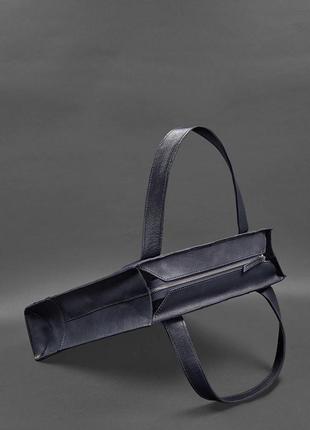 Шкіряна жіноча сумка-шопер, шопер із натуральної шкіри темно-синя4 фото