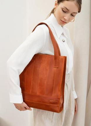 Шкіряна жіноча сумка-шопер, шопер із натуральної шкіри світло-...6 фото