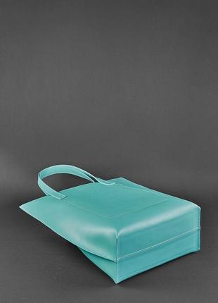 Шкіряна жіноча сумка-шопер, шопер із натуральної шкіри бірюзова2 фото