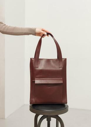 Жіноча шкіряна сумка-шопер, шопер із натуральної шкіри бордова2 фото