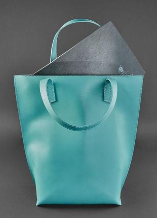 Шкіряна жіноча сумка-шопер, шопер із натуральної шкіри бірюзова4 фото