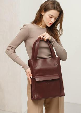 Жіноча шкіряна сумка-шопер, шопер із натуральної шкіри бордова4 фото