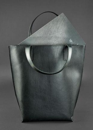 Шкіряна жіноча сумка-шопер, шопер із натуральної шкіри чорна4 фото