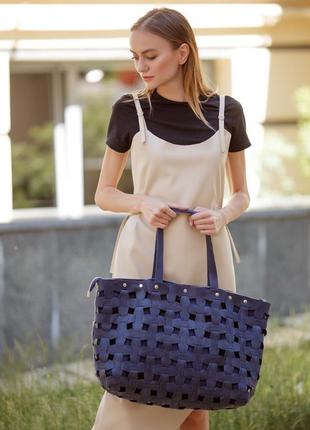 Шкіряна плетена жіноча велика сумка-шопер, сумка-шопер із нату...6 фото