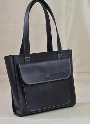 Жіноча шкіряна сумка-шопер, шопер із натуральної шкіри чорний4 фото