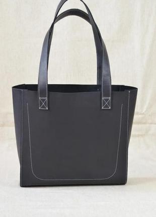 Жіноча шкіряна сумка-шопер, шопер із натуральної шкіри чорний5 фото