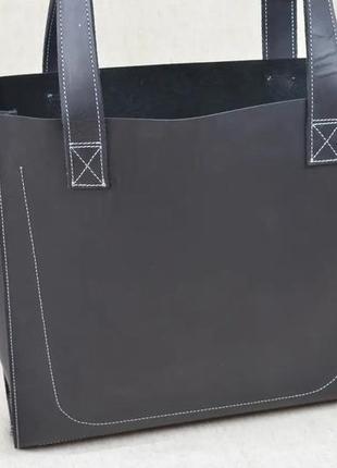 Жіноча шкіряна сумка-шопер, шопер із натуральної шкіри чорний7 фото