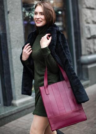 Шкіряна жіноча сумка-шопер, шопер із натуральної шкіри бордова7 фото