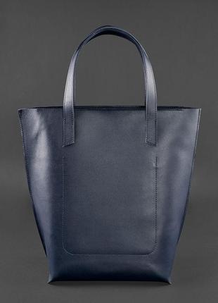 Шкіряна жіноча сумка-шопер, шопер із натуральної шкіри темно-синя2 фото