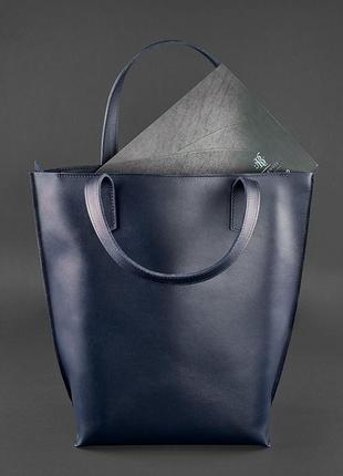 Шкіряна жіноча сумка-шопер, шопер із натуральної шкіри темно-синя5 фото