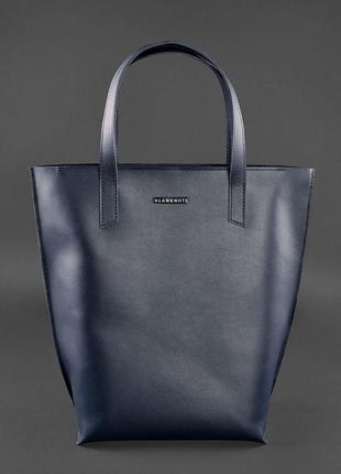 Шкіряна жіноча сумка-шопер, шопер із натуральної шкіри темно-синя6 фото