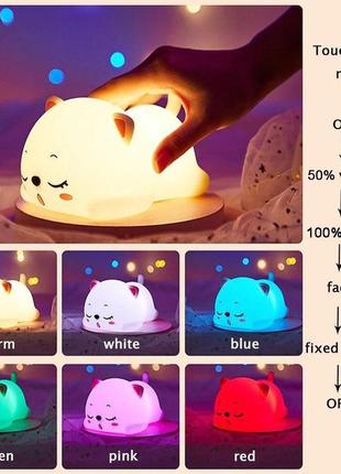 Нічний led світильник силіконовий сплячий кошеня з акумулятором