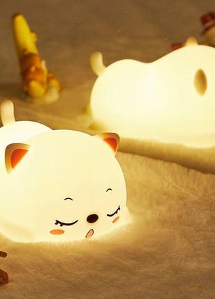 Нічний led світильник силіконовий сплячий кошеня з акумулятором